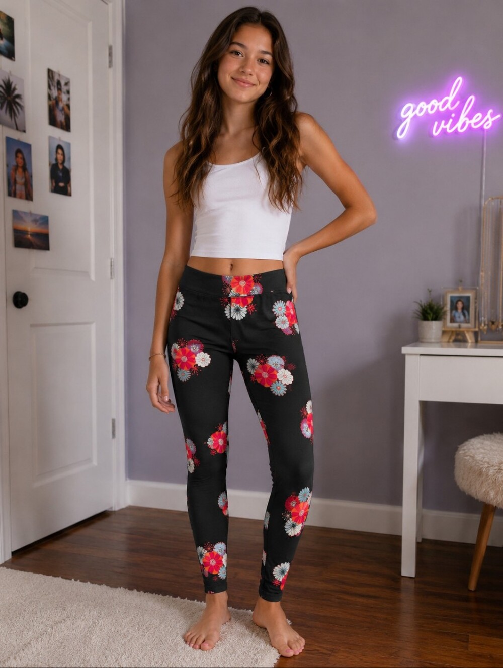 LuLaRoe Girls Juniors Leggings Floral Black Size 8-14 TW TWEEN Teen NEW